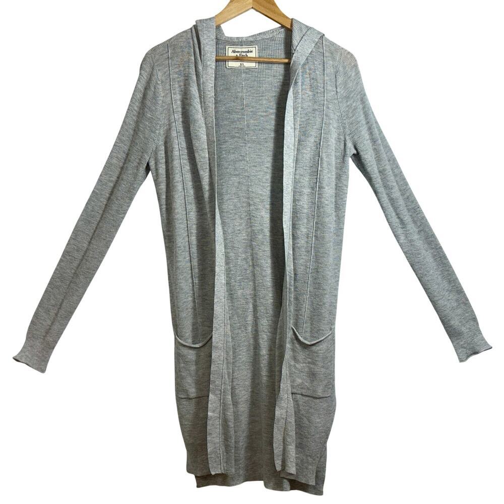 Abercrombie & Fitch Gray Hooded Open Longline Pocket Cardigan Sweater Size XS